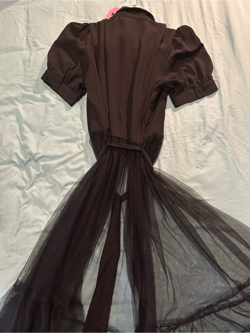Lilly’s  Kloset Sheer Overlay Puff-Sleeve maxi top - Black SIZE M